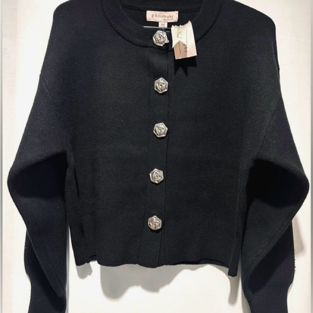 Philosophy Black Cardigan with Silver Buttons